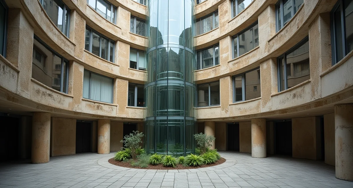 Ascensore in vetro installato nel cortile di un condominio esistente per superare le barriere architettoniche