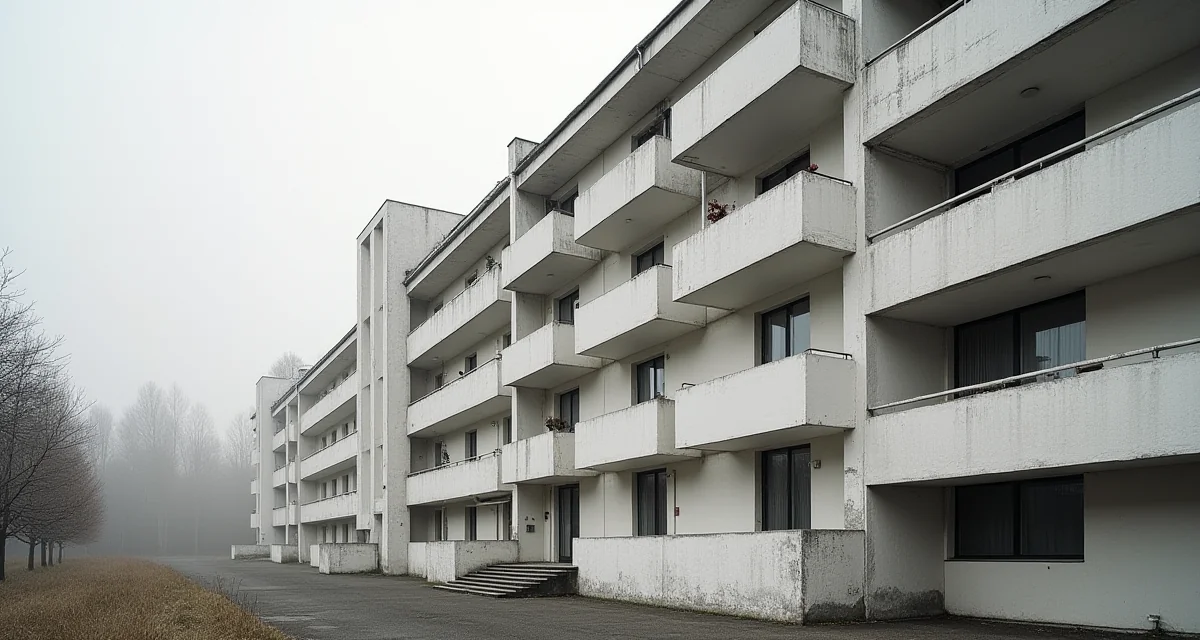 Facciata del dormitorio studenti Bauhaus Dessau con balconi in vista verticale