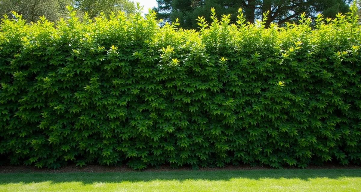 Siepe di alloro verde fitta che funge da recinzione naturale in giardino sotto il sole