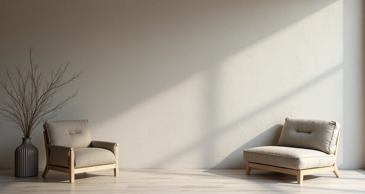 Parete vivaio con finitura ruvida di intonaco di calce grigio caldo e luce radente che evidenzia il rilievo materico