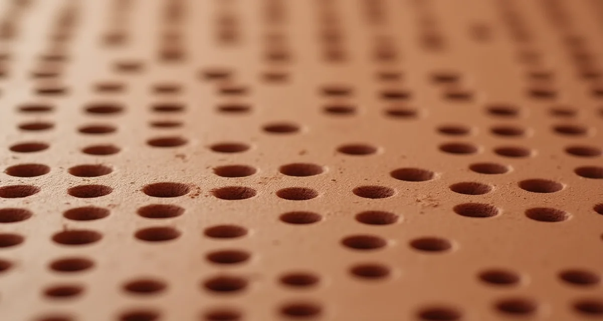 Primo piano di un blocco forato in argilla sottile per partizioni interne a piccolo formato