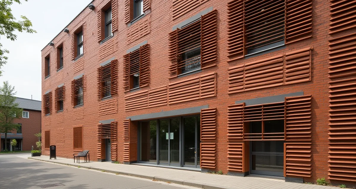 Facciata ventilata rivestita con impiallacciature in laterizio su edificio moderno