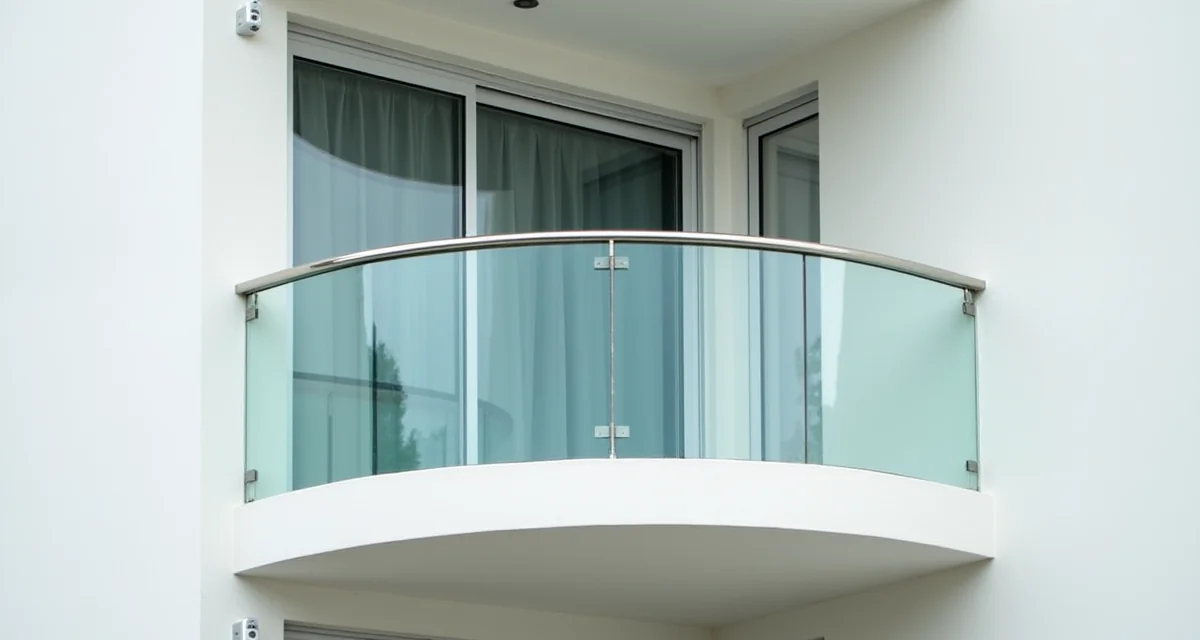 Parapetto in vetro temperato senza montanti su balcone moderno di un edificio residenziale