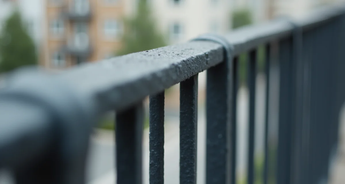 Ringhiera in ferro battuto con sbarre verticali dipinta di antracite su balcone
