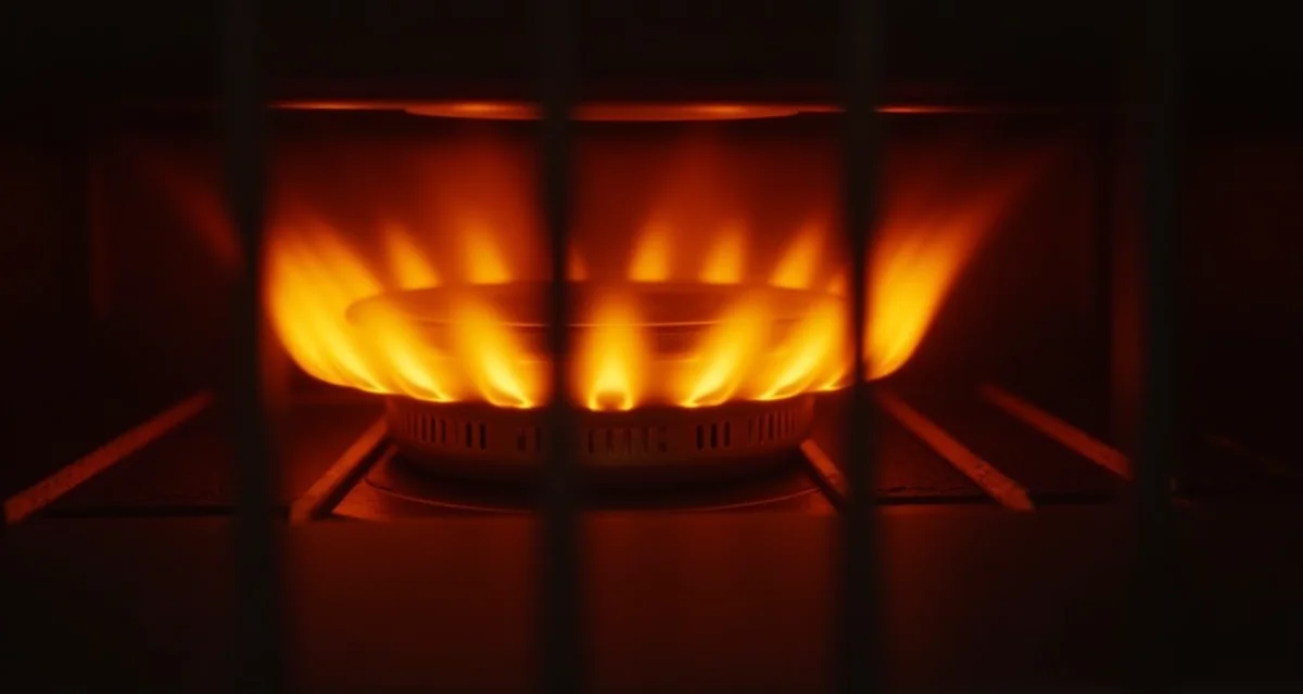 Pannello catalitico incandescente di una stufa a gas visibile attraverso la griglia metallica protettiva