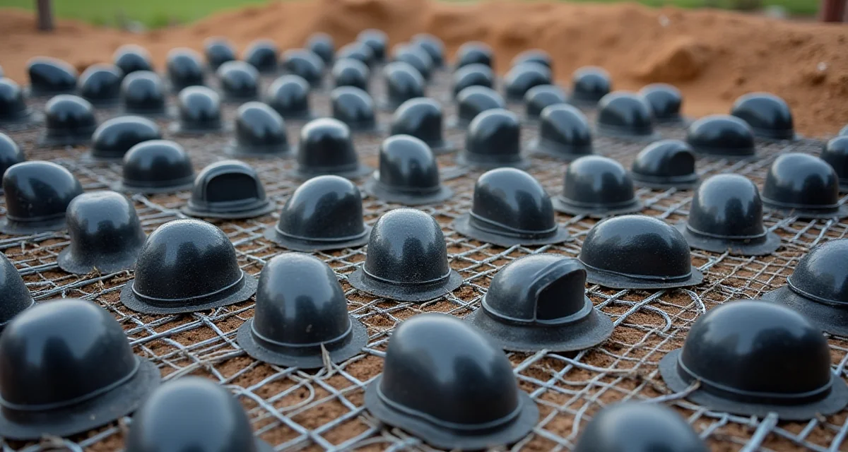 Dome di plastica nera per vespaio aerato su soletta con rete elettrosaldata