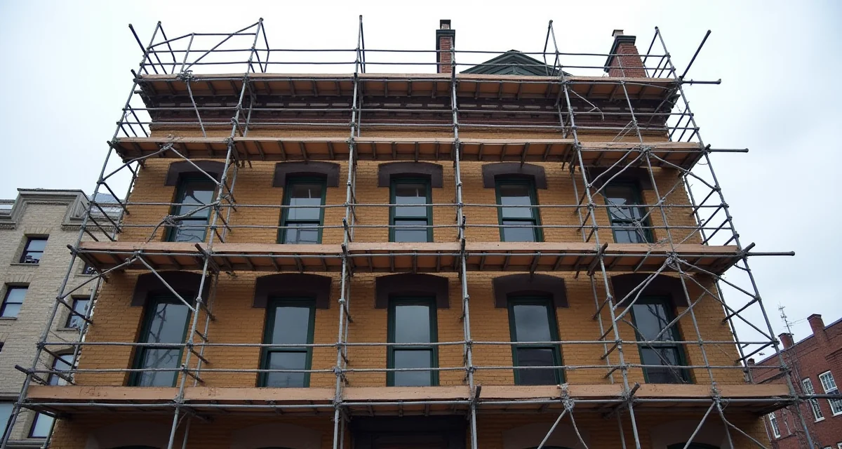 Edificio in muratura con controventi in acciaio e travi di irrigidimento in c.a. durante l'adeguamento sismico