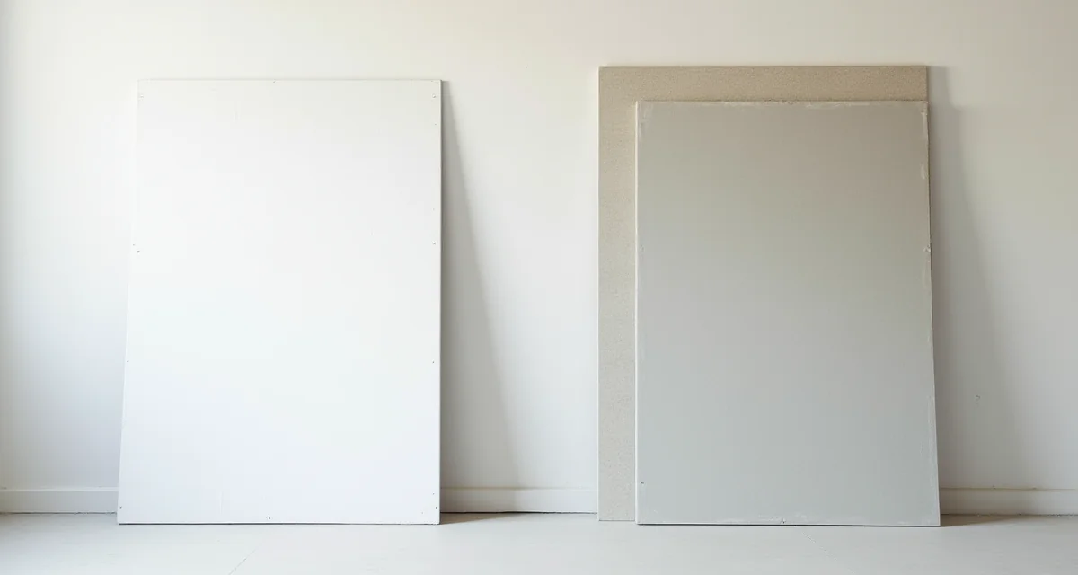 Confronto tra lastre di cartongesso bianco e fibrogesso grigio con anima fibrosa su cantiere