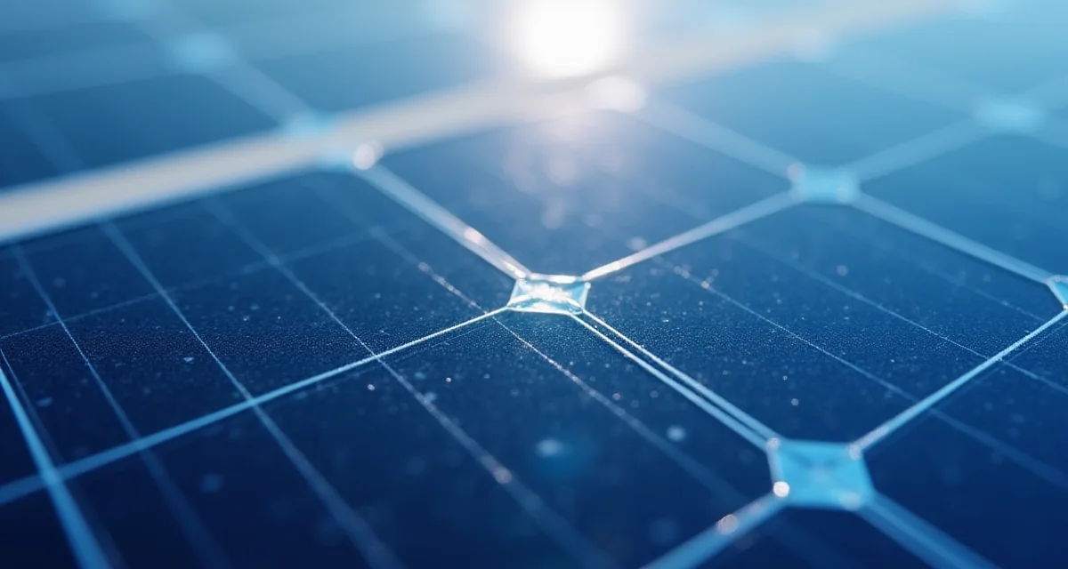 Dettaglio ravvicinato di una cella fotovoltaica monocristallina con linee argentate e riflessi della luce solare