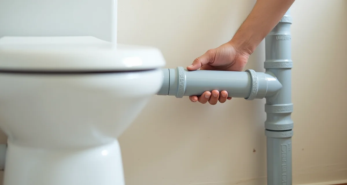 Colonna scarico wc in pvc grigio installata verticalmente durante la ristrutturazione del bagno