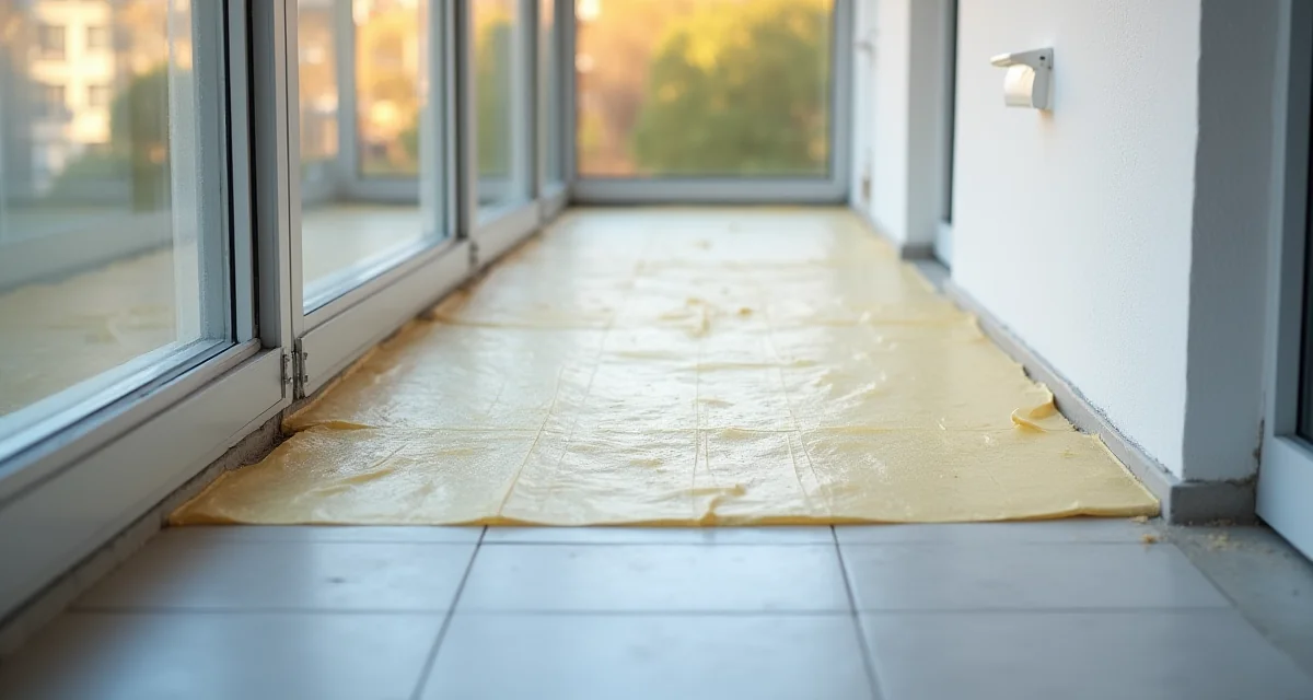 Pannello isolante applicato sotto la soletta del balcone per eliminare il ponte termico durante i lavori di ristrutturazione