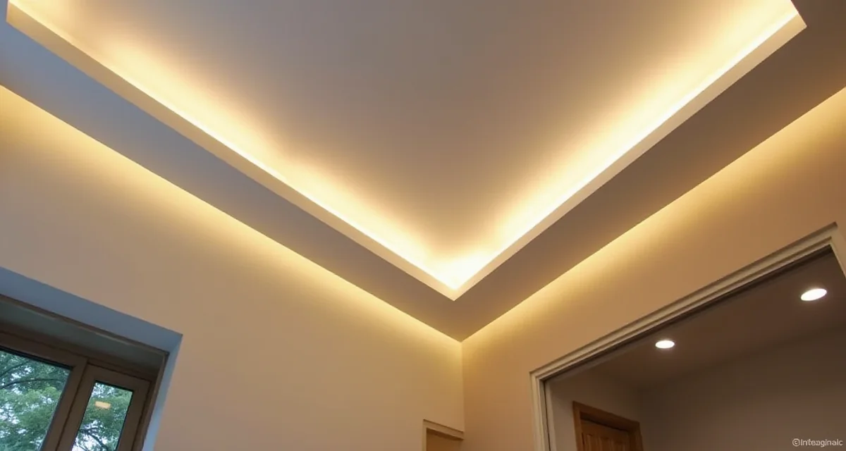 Controsoffitto in cartongesso con illuminazione LED a incasso per un moderno soggiorno