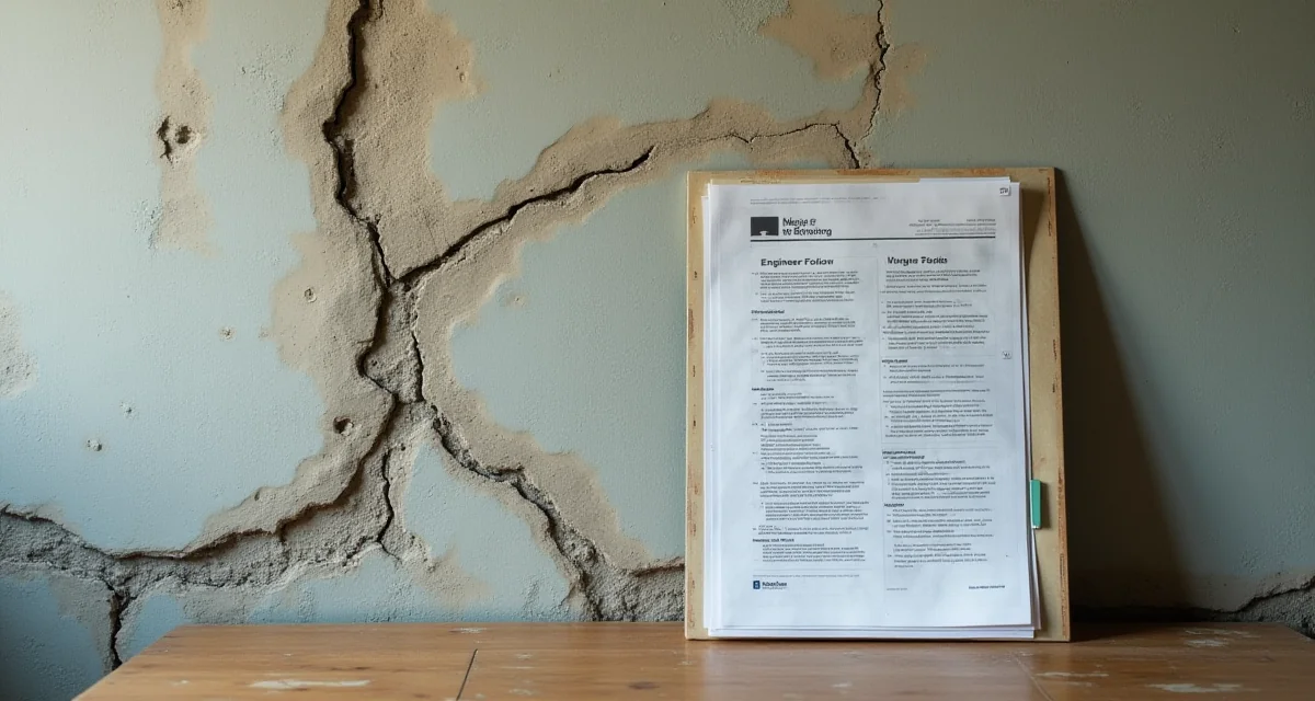 Edificio residenziale con fessure strutturali riparate e tiranti in acciaio per la verifica sismica