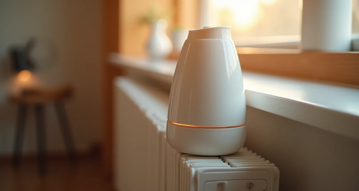 Umidificatore ceramico bianco appeso al termosifone per aumentare l'umidità dell'aria